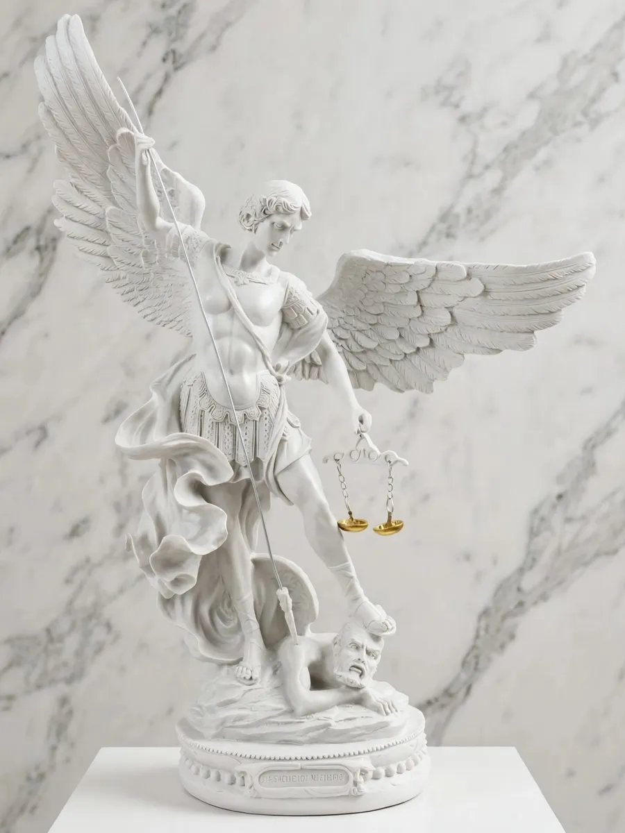 Estatua de San Miguel Arcángel (Balanza) — Figura de marmolina