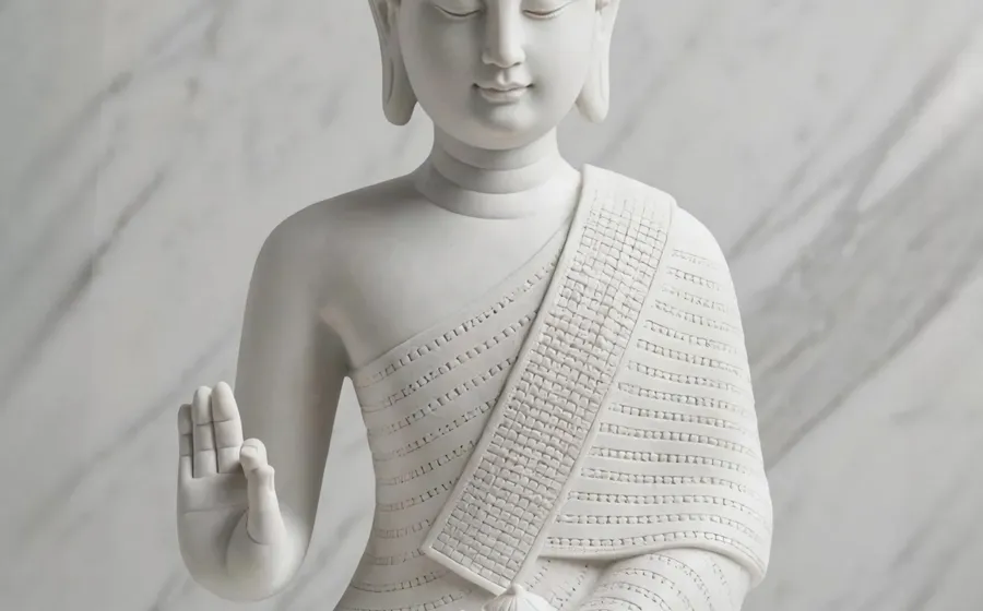 Estatua de Buda Sentado con Flor de Loto - Relieve de marmolina