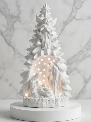 Nacimiento en Árbol de Navidad con Luces