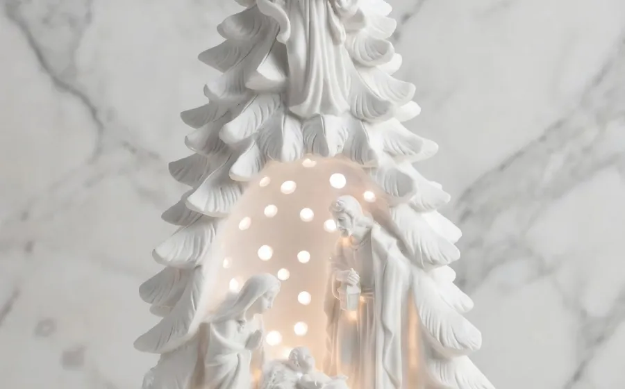 Nacimiento en Árbol de Navidad con Luces - Pieza de navidad en marmolina