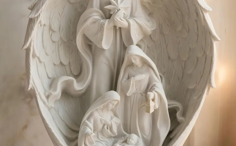 Nacimiento Protegido por un Ángel - Relieve de marmolina