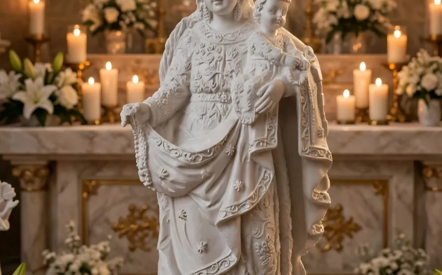Virgen con el Niño - Figura de marmolina