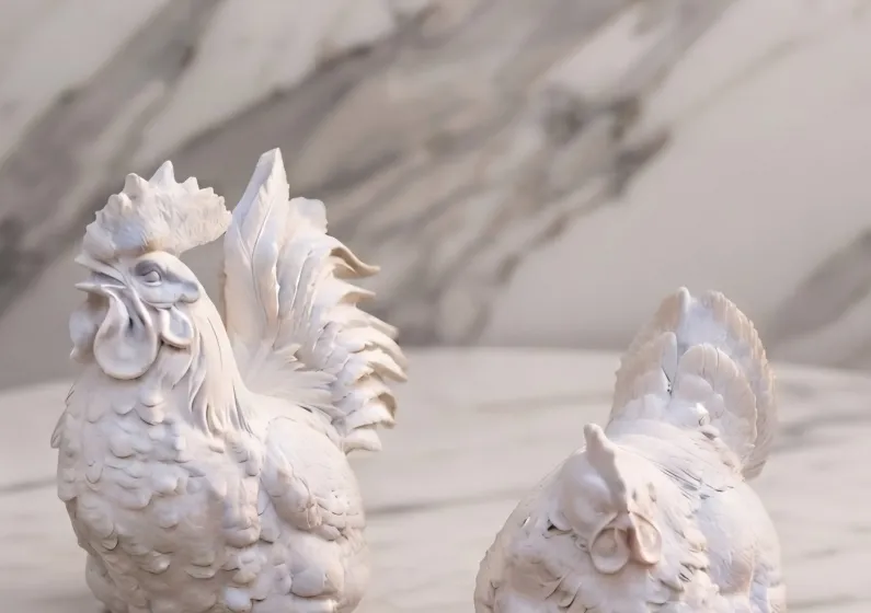Pareja de Aves Rústicas - Figura de marmolina
