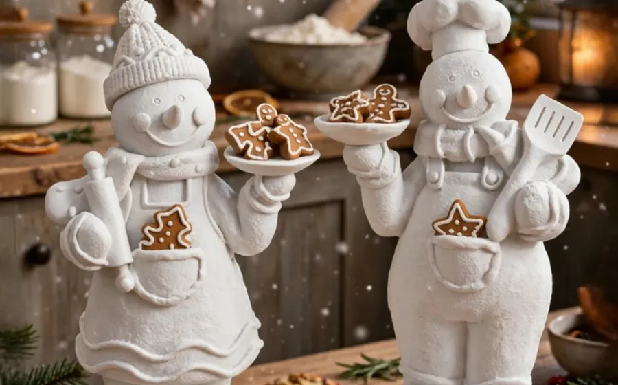 Muñecos de Nieve Reposteros - Pieza de navidad en marmolina