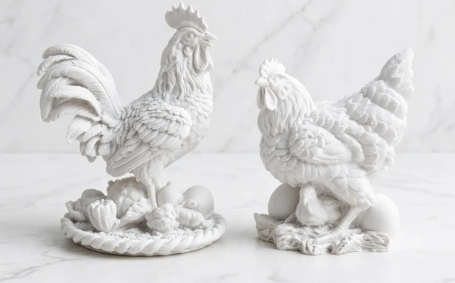 Conjunto de Gallos y Gallinas - Relieve de marmolina