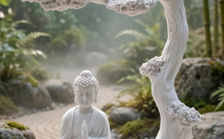 Buda bajo Árbol Bonsái - Relieve de marmolina